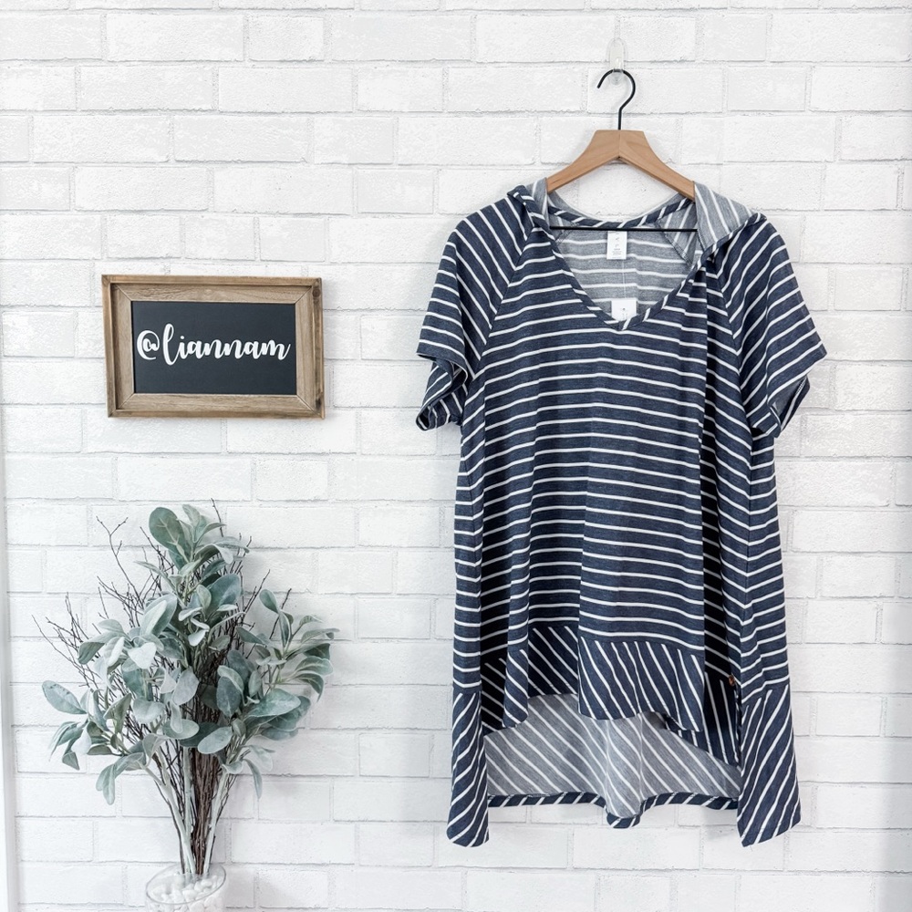 LIVI ACTIVE Navy & White Striped Hooded Tunic Top